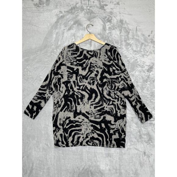 Clara Sun Woo Top Womens Small Black Oatmeal Animal Print Dolman Long Sleeve - Picture 1 of 8